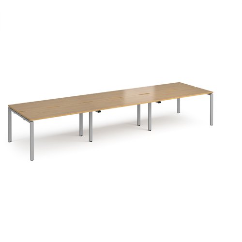 Adapt triple back to back desks 4200mm x 1200mm - silver frame, oak top