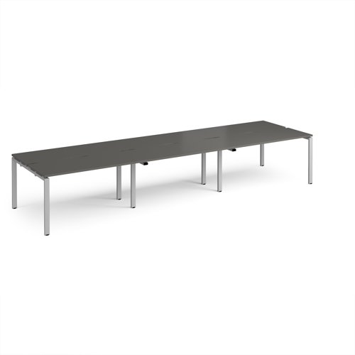 Adapt triple back to back desks 4200mm x 1200mm - silver frame, storm grey top