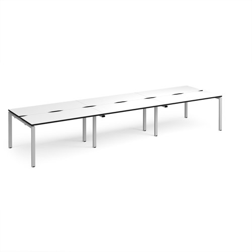 Adapt triple back to back desks 4200mm x 1200mm - silver frame, white top, black edge