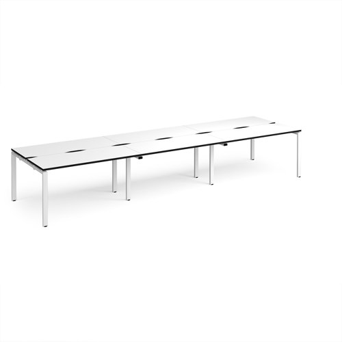 Adapt triple back to back desks 4200mm x 1200mm - white frame, white top, black edge