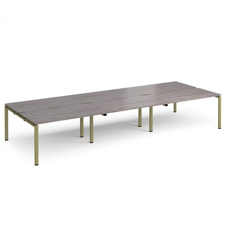 Adapt triple back to back desks 4200mm x 1600mm - green frame, grey oak top