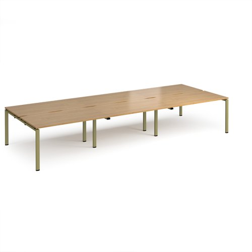 Adapt triple back to back desks 4200mm x 1600mm - green frame, oak top