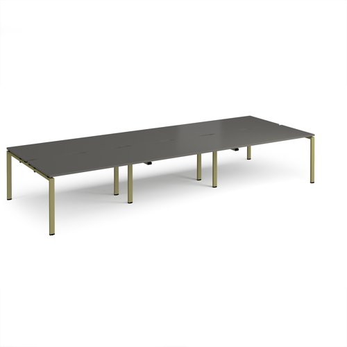 Adapt triple back to back desks 4200mm x 1600mm - green frame, storm grey top
