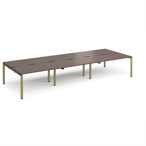 Adapt triple back to back desks 4200mm x 1600mm - green frame, walnut top