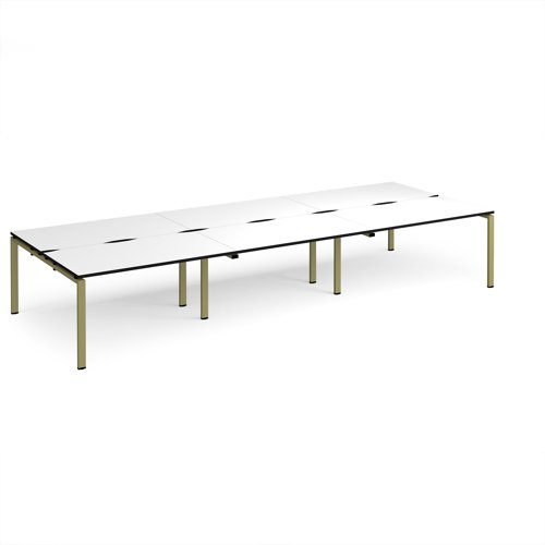 Adapt triple back to back desks 4200mm x 1600mm - green frame, white top, black edge