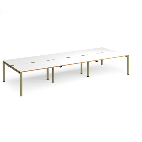 Adapt triple back to back desks 4200mm x 1600mm - green frame, white top, oak edge