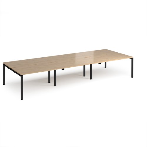 Adapt triple back to back desks 4200mm x 1600mm - black frame, kendal oak top