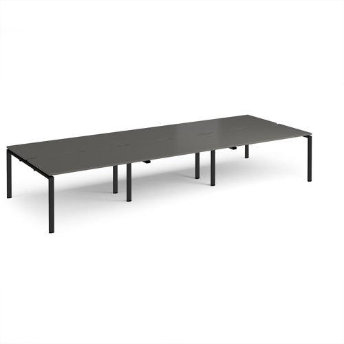 Adapt triple back to back desks 4200mm x 1600mm - black frame, storm grey top