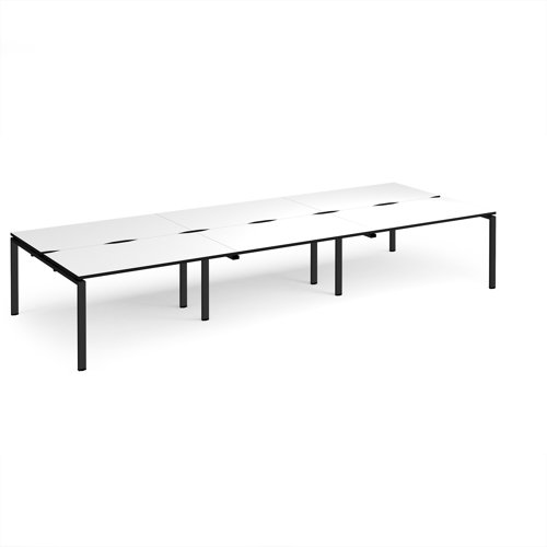 Adapt triple back to back desks 4200mm x 1600mm - black frame, white top, black edge