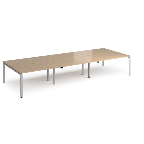 Adapt triple back to back desks 4200mm x 1600mm - silver frame, kendal oak top
