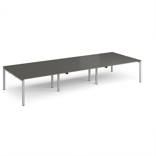 Adapt triple back to back desks 4200mm x 1600mm - silver frame, storm grey top