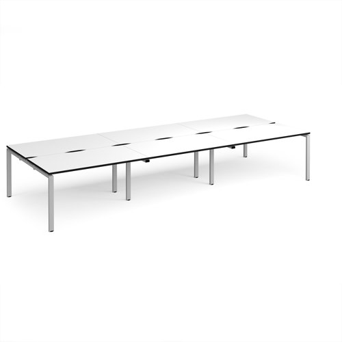 Adapt triple back to back desks 4200mm x 1600mm - silver frame, white top, black edge