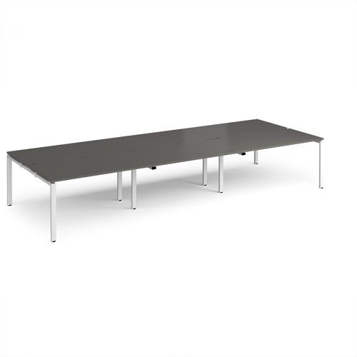 Adapt triple back to back desks 4200mm x 1600mm - white frame, storm grey top