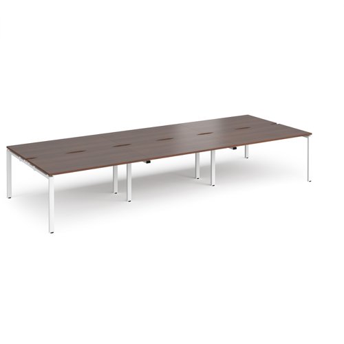 Adapt triple back to back desks 4200mm x 1600mm - white frame, walnut top Bench Desking E4216-WH-W
