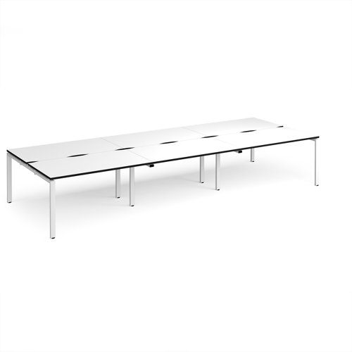 Adapt triple back to back desks 4200mm x 1600mm - white frame, white top, black edge