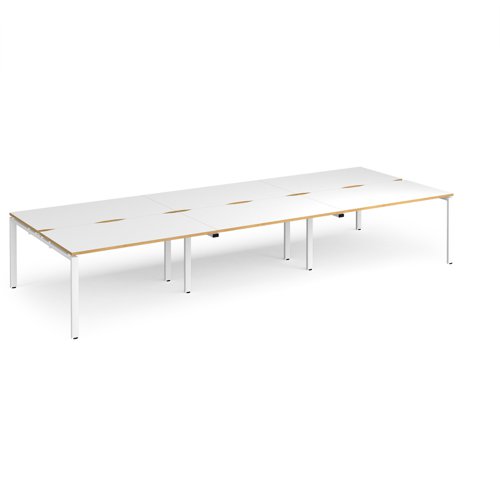 Adapt triple back to back desks 4200mm x 1600mm - white frame, white top with oak edging