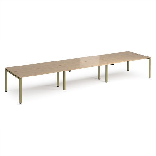 Adapt triple back to back desks 4800mm x 1200mm - green frame, kendal oak top