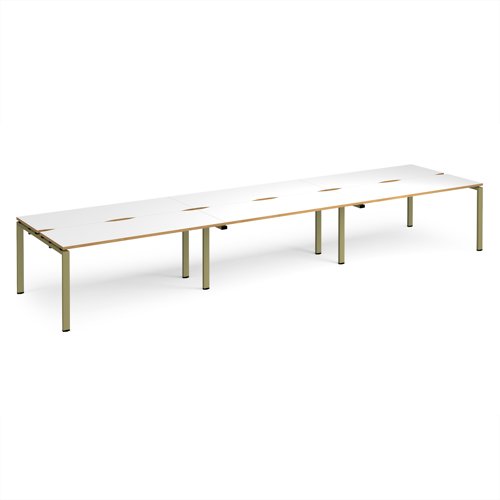 Adapt triple back to back desks 4800mm x 1200mm - green frame, white top, oak edge