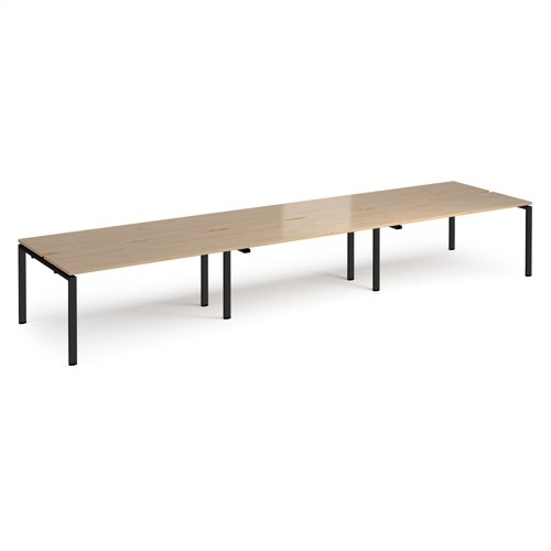 Adapt triple back to back desks 4800mm x 1200mm - black frame, kendal oak top