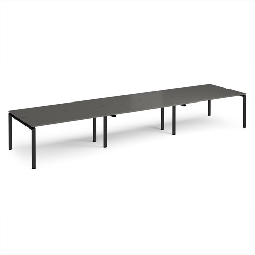 Adapt triple back to back desks 4800mm x 1200mm - black frame, storm grey top