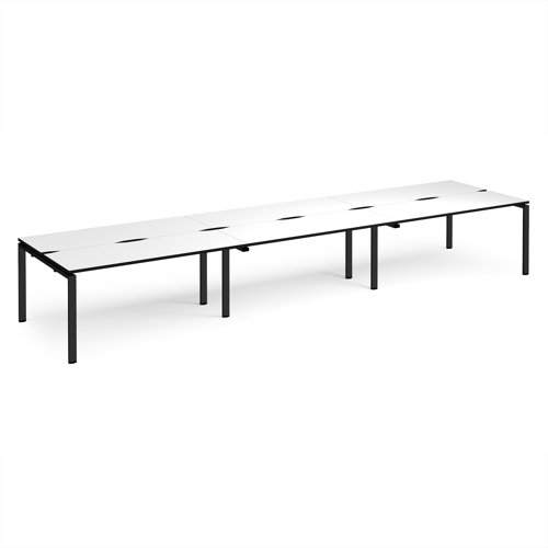 Adapt triple back to back desks 4800mm x 1200mm - black frame, white top, black edge