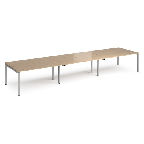 Adapt triple back to back desks 4800mm x 1200mm - silver frame, kendal oak top