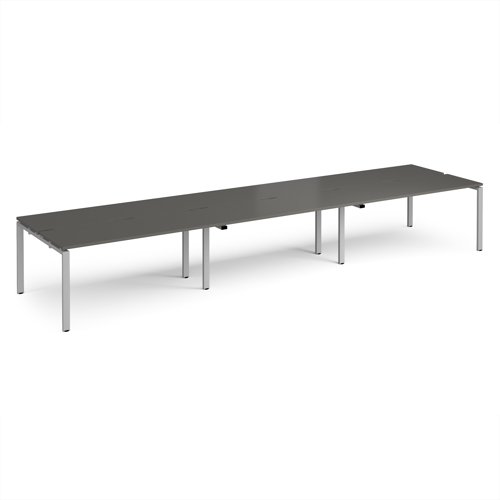 Adapt triple back to back desks 4800mm x 1200mm - silver frame, storm grey top