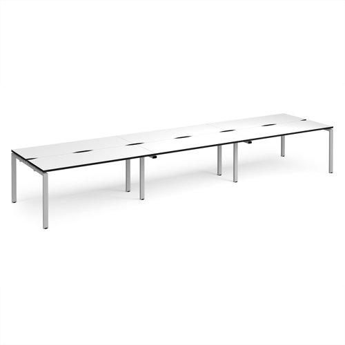 Adapt triple back to back desks 4800mm x 1200mm - silver frame, white top, black edge