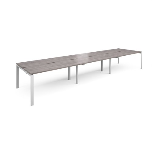 Adapt triple back to back desks 4800mm x 1200mm - white frame, grey oak top