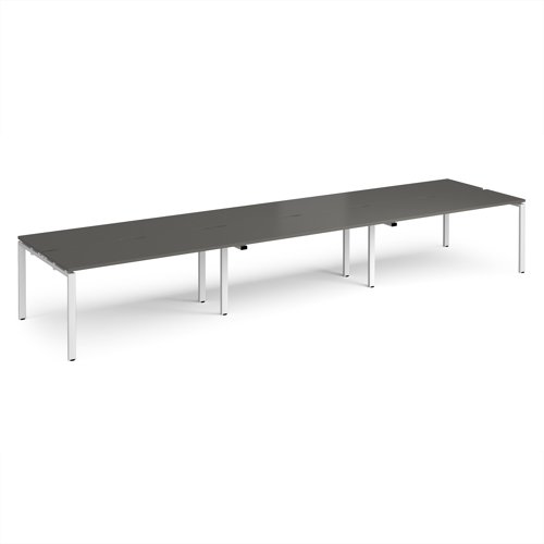 Adapt triple back to back desks 4800mm x 1200mm - white frame, storm grey top