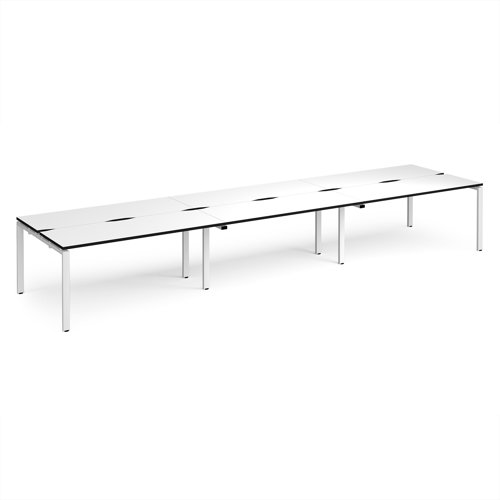 Adapt triple back to back desks 4800mm x 1200mm - white frame, white top, black edge