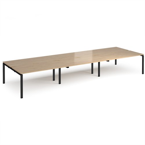Adapt triple back to back desks 4800mm x 1600mm - black frame, kendal oak top