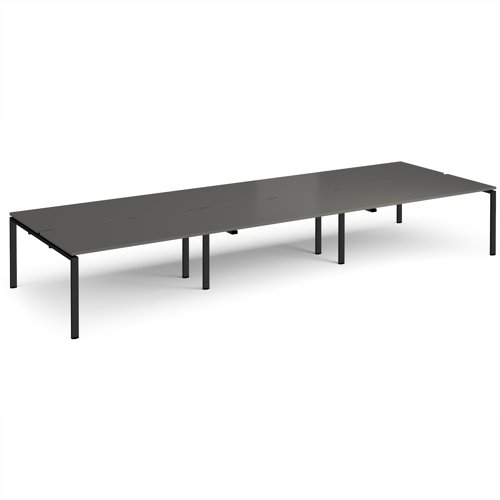 Adapt triple back to back desks 4800mm x 1600mm - black frame, storm grey top