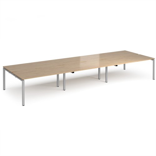 Adapt triple back to back desks 4800mm x 1600mm - silver frame, kendal oak top