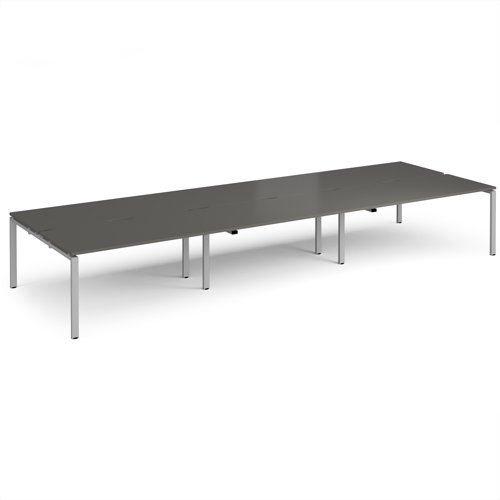 Adapt triple back to back desks 4800mm x 1600mm - silver frame, storm grey top