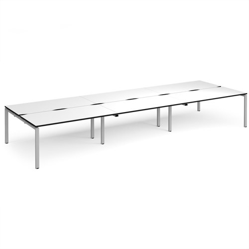 Adapt triple back to back desks 4800mm x 1600mm - silver frame, white top, black edge