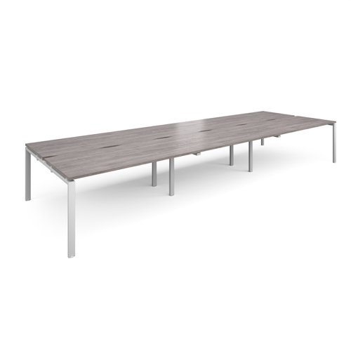 Adapt triple back to back desks 4800mm x 1600mm - white frame, grey oak top