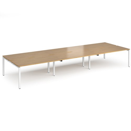 Adapt triple back to back desks 4800mm x 1600mm - white frame, oak top