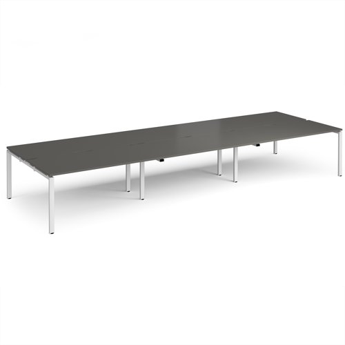 Adapt triple back to back desks 4800mm x 1600mm - white frame, storm grey top
