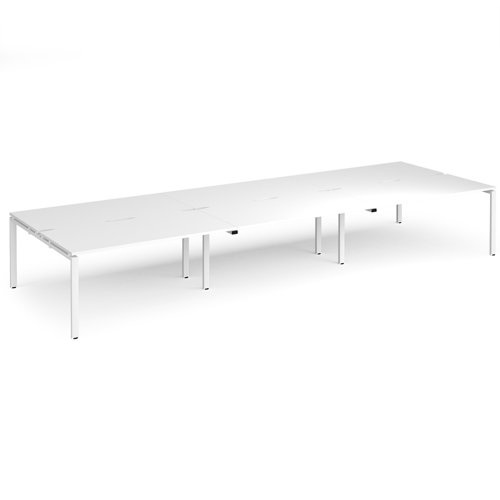 Bench Desk 6 Person Rectangular Desks 4800mm White Tops With White Frames 1600mm Depth Adapt