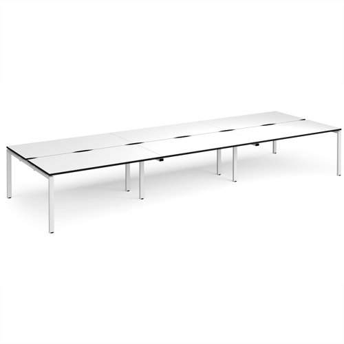 Adapt triple back to back desks 4800mm x 1600mm - white frame, white top, black edge
