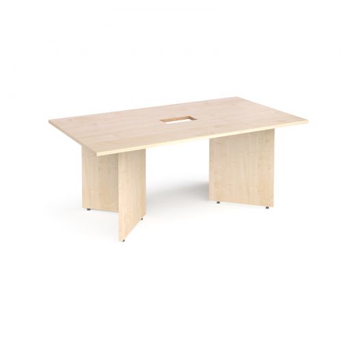 Arrow head leg rectangular boardroom table 1800mm x 1000mm with central cutout 272mm x 132mm - maple