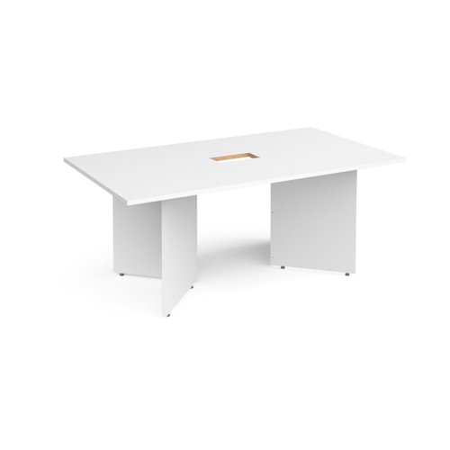 Arrow Head Leg Rectangular Boardroom Table 1800mm X 1000mm With Central Cutout 272mm X 132mm White