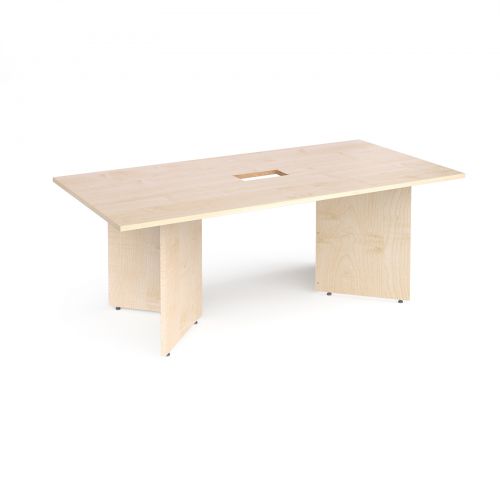 Arrow head leg rectangular boardroom table 2000mm x 1000mm with central cutout 272mm x 132mm - maple