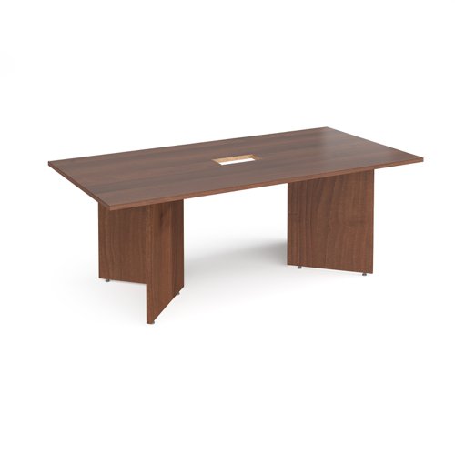 Arrow head leg rectangular boardroom table 2000mm x 1000mm with central cutout 272mm x 132mm - walnut