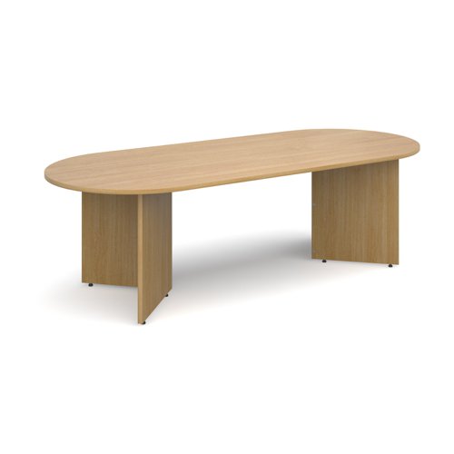 Arrow head leg radial end boardroom table 2400mm x 1000mm - oak