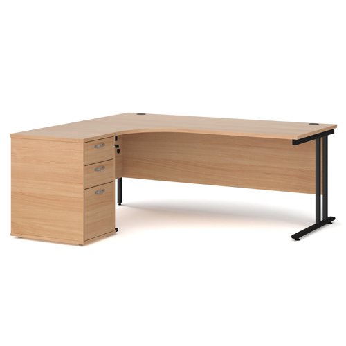 Maestro 25 left hand ergonomic desk 1800mm with black cantilever frame and desk high pedestal - beech Office Desks EBK18LB