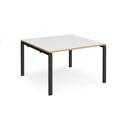 Adapt square boardroom table 1200mm x 1200mm - black frame, white top with oak edging (Made-to-order 4 - 6 week lead time)