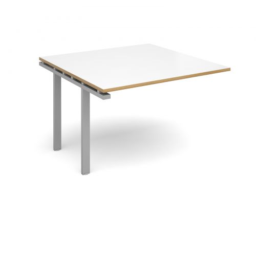 Adapt II boardroom table add on unit 1200mm x 1200mm - silver frame, white top with oak edging