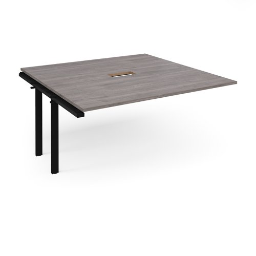 Adapt boardroom table add on unit 1600mm x 1600mm with central cutout 272mm x 132mm - black frame, grey oak top EBT1616-AB-CO-K-GO Buy online at Office 5Star or contact us Tel 01594 810081 for assistance
